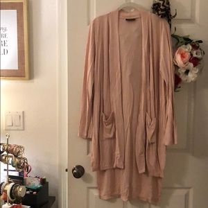 DKNY Ribbed Cotton High Low Hem Cardigan